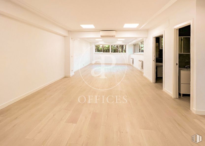 Office for rent at Torre del Retiro, Avenida Menéndez Pelayo, 67, Retiro, Madrid, 28009 with window, fixture, wood, flooring, building, floor, hall, laminate flooring, wood stain and hardwood around