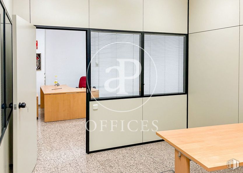 Office for rent at Zona nudo Norte Madrid, Fuencarral - El Pardo, Madrid, 28034 with table, cabinetry, window blind, furniture, chair, window, fixture, interior design, floor and building around