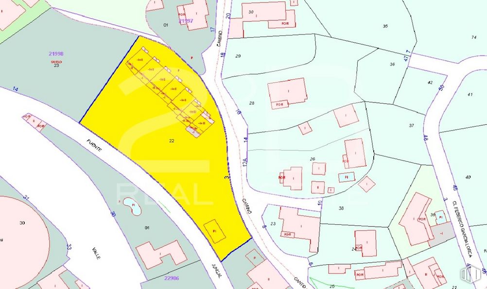 Land for sale at Casco urbano, Orusco de Tajuña, Madrid, 28570 with packaged goods, map, land lot, urban design, line, font, plan, parallel, schematic and design around