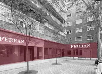 Retail for rent at Plaza Luca de Tena, 6, Arganzuela, Madrid, 28045 with building, window, white, black, architecture, black-and-white, urban design, line, facade and tree around