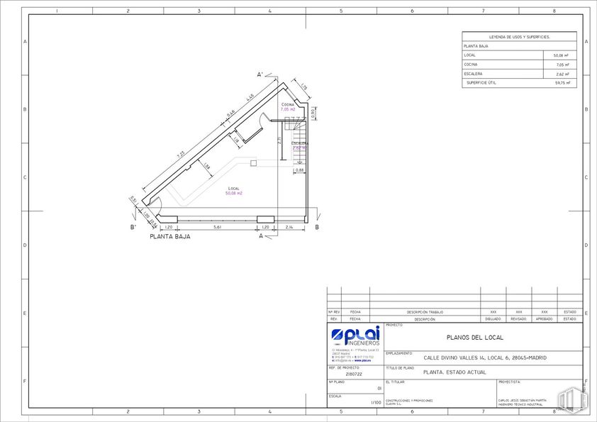 Retail for rent at Calle Divino Vallés, 14, Arganzuela, Madrid, 28045 with white, text, number, font, diagram, drawing, slope, schematic, plan and triangle around