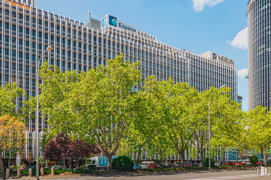 Oficina en alquiler en Paseo Castellana, 91, Tetuán, Madrid, 28046 con edificio, cielo, nube, durante el día, árbol, infraestructura, planta, diseño urbano, condominio y bloque de pisos alrededor