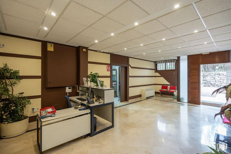 Office for sale at Zona Auditorio, Las Rozas de Madrid, Madrid, 28230 with houseplant, desk, furniture, flowerpot, flooring, interior design, ceiling, floor, lighting and room around