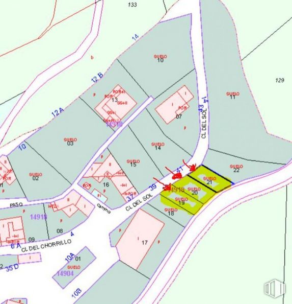 Suelo en venta en Calle Sol, Olmeda de las Fuentes, Madrid, 28515 con mapa, fuente, diseño urbano, patrón, plan, en paralelo, pendiente, atlas, triángulo y diagrama alrededor