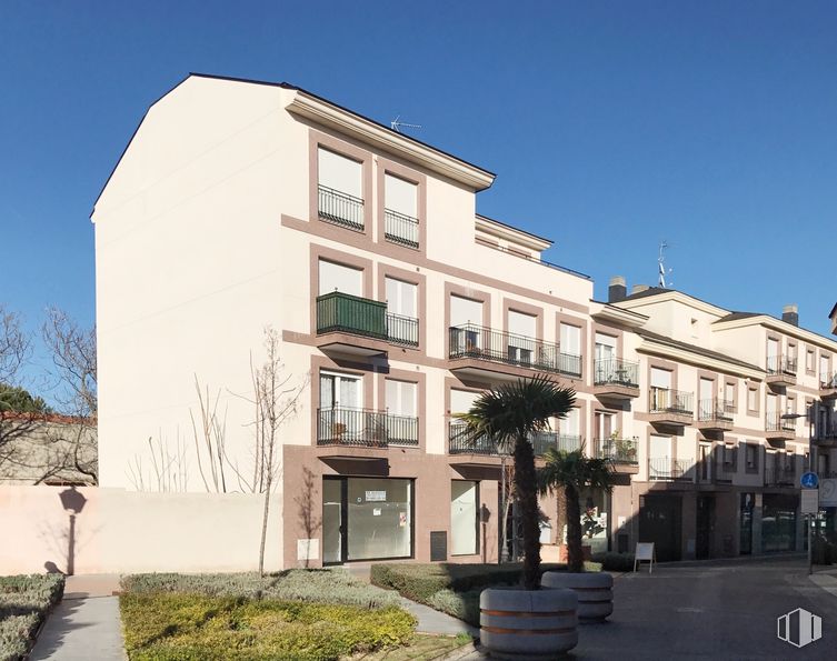 Retail for rent at Calle Duque de Alba, Majadahonda, Madrid, 28220 with building, tire, plant, sky, window, flowerpot, urban design, condominium, tree and neighbourhood around