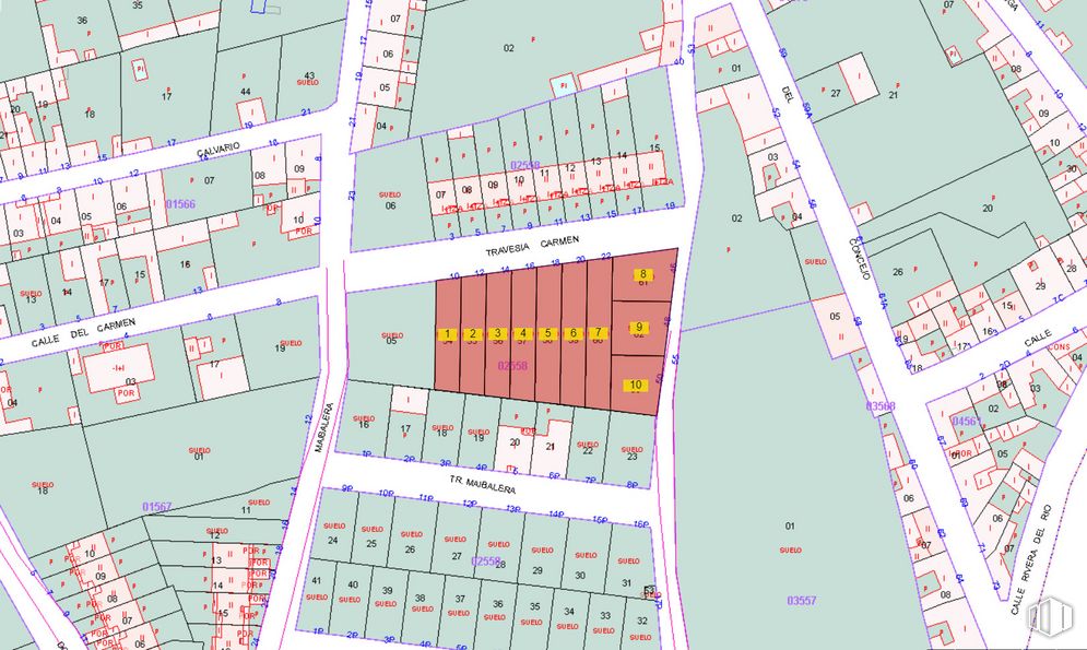 Suelo en venta en Casco urbano, Alcaudete de la Jara, Toledo, 45662 con mapa, pendiente, diseño urbano, línea, fuente, en paralelo, plan, patrón, esquema y ingeniería alrededor