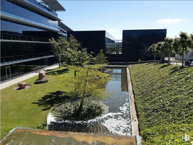 Oficina en alquiler en Avenida Industria, 22, Tres Cantos, Madrid, 28760 con edificio, cielo, agua, durante el día, planta, botánica, arquitectura, diseño urbano, hierba y bioma alrededor