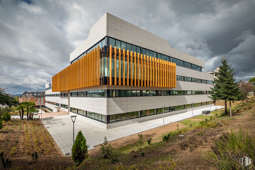 Oficina en alquiler en Edificio XIMAD, Calle Gabriel García Márquez, 4, Las Rozas de Madrid, Madrid, 28230 con edificio, nube, planta, cielo, árbol, diseño urbano, madera, fachada, edificio comercial y hierba alrededor