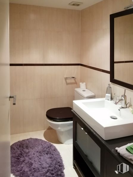 Retail for sale at Calle Abastos, 94, Aranjuez, Madrid, 28300 with sink, bathroom cabinet, toilet, mirror, property, tap, plumbing fixture, bathroom sink, bathroom and purple around