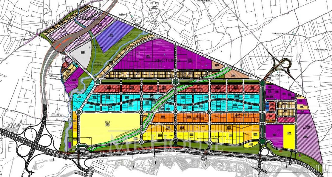 Suelo en venta en Polígono UE-2, 771, Parla, Madrid, 28981 con mundo, mapa, pendiente, diseño urbano, línea, en paralelo, arte, plan, magenta y patrón alrededor