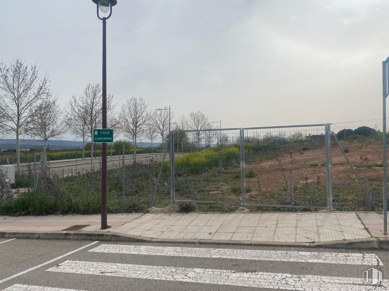 Land for sale at Calle Caspueñas, Cabanillas del Campo, Guadalajara, 19171 with sky, plant, cloud, road surface, tree, asphalt, street light, fence, wire fencing and mesh around