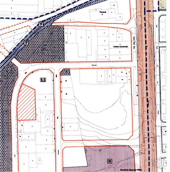 Suelo en venta en Calle San Dalmacio, 31, Villaverde, Madrid, 28021 con pendiente, mapa, línea, rectángulo, paralelo, diseño urbano, patrón, plan, fuente y diagrama alrededor