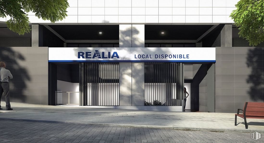 Local en venta en Parque Valdebebas, Av. de Juan Antonio Samaranch, 67, Hortaleza, Madrid, 28055 con mesa de trabajo, persona, edificio, rectángulo, asfalto, sombra, fachada, edificio comercial, tintes y matices y árbol alrededor