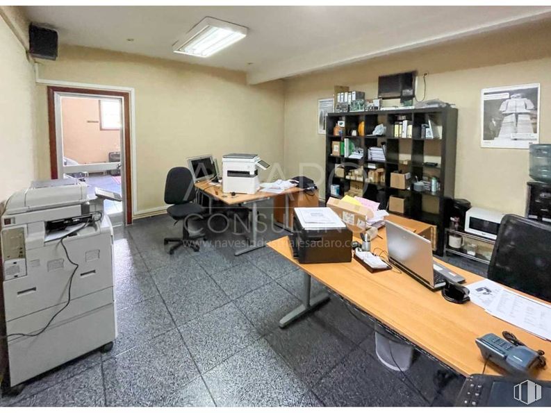 Industrial for sale at Calle Sierra de Guadarrama, San Fernando de Henares, Madrid, 28830 with printer, computer monitor, desk, bookcase, chair, lighting, furniture, light fixture, office equipment and electronic device around