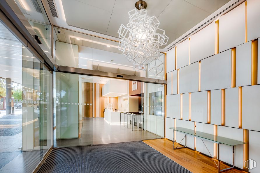 Oficina en alquiler en C89, Paseo Castellana, 89, Tetuán, Madrid, 28046 con alumbrado, edificio, propiedad, diseño de interiores, madera, accesorio, arquitectura, casa, suelo y planta alrededor