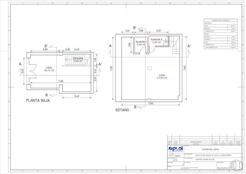 Local en alquiler en Calle Divino Vallés, 14, Arganzuela, Madrid, 28045 con rectángulo, fuente, pendiente, en paralelo, ingeniería, esquema, dibujo técnico, plan, diagrama y patrón alrededor