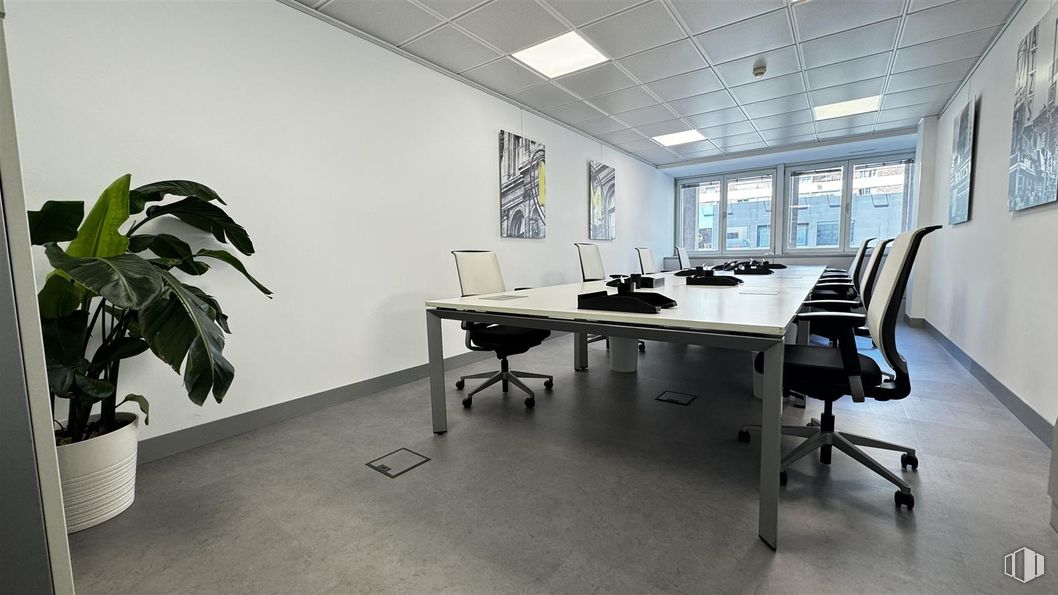 Office for rent at Plaza Carlos Trías Bertrán, 4, Tetuán, Madrid, 28020 with chair, desk, houseplant, table, furniture, interior design, flooring, office chair, ceiling and floor around