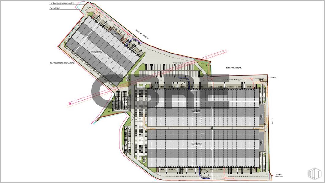 Nave en alquiler en Carretera Fuenlabrada, 2068, Pinto, Madrid, 28320 con edificio, pendiente, rectángulo, diseño urbano, fuente, paralelo, dibujo técnico, ingeniería, plan y plano de planta alrededor