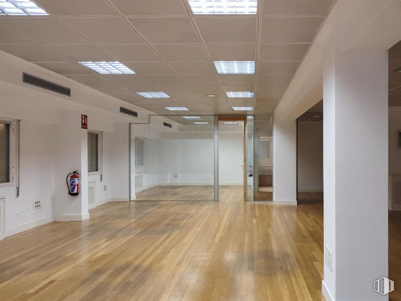 Oficina en alquiler en Paseo Habana, 12, Chamartín, Madrid, 28036 con lámpara, alumbrado, accesorio, hall, madera, interiorismo, suelos, suelo, propiedad material y vidrio alrededor