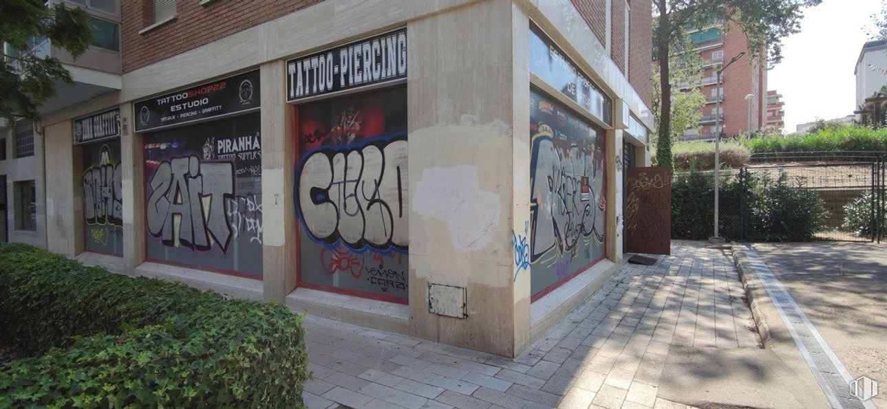 Retail for sale at Zona Puerta del Ángel, La Latina, Madrid, 28024 with plant, building, window, art, neighbourhood, font, graffiti, wall, handwriting and tree around