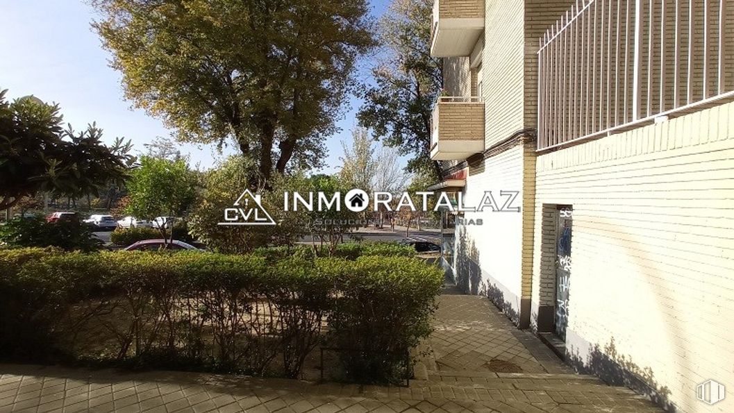 Local en venta en Avenida de Moratalaz, Moratalaz, Madrid, 28030 con edificio, planta, superficie de carretera, cielo, árbol, asfalto, lote de tierra, diseño urbano, hierba y madera alrededor