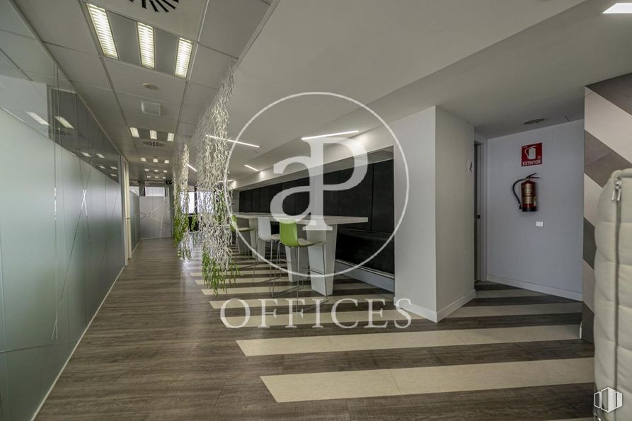 Oficina en alquiler en Edificio Cuzco IV, Paseo Castellana, 141, Tetuán, Madrid, 28046 con silla, edificio, hall, planta, interiorismo, escaleras, suelos, suelo, planta de interior y madera alrededor