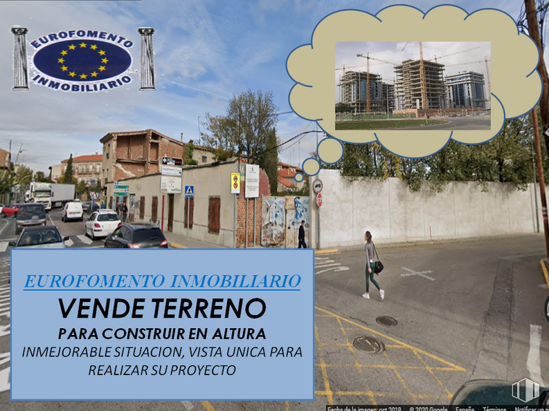 Land for sale at Zona centro, Yuncos, Toledo, 28016 with person, building, property, cloud, window, sky, motor vehicle, asphalt, tree and urban design around