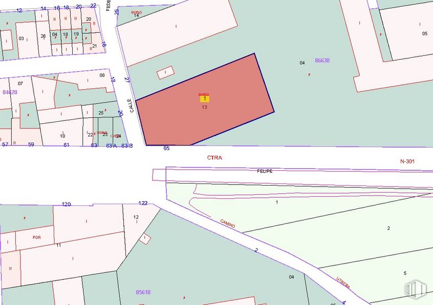 Land for sale at Avenida Príncipe Felipe de Borbón, Las Pedroñeras, Cuenca, 16660 with rectangle, slope, font, line, parallel, map, pattern, urban design, diagram and technical drawing around