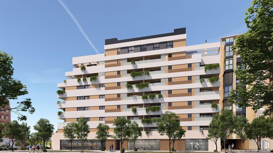 Local en venta en Residencial Manhattan, Avenida de la Gran Vía del Suroeste, 39, Villa de Vallecas, Madrid, 28031 con edificio, cielo, planta, propiedad, ventana, árbol, bloque de pisos, vegetación, diseño urbano y condominio alrededor