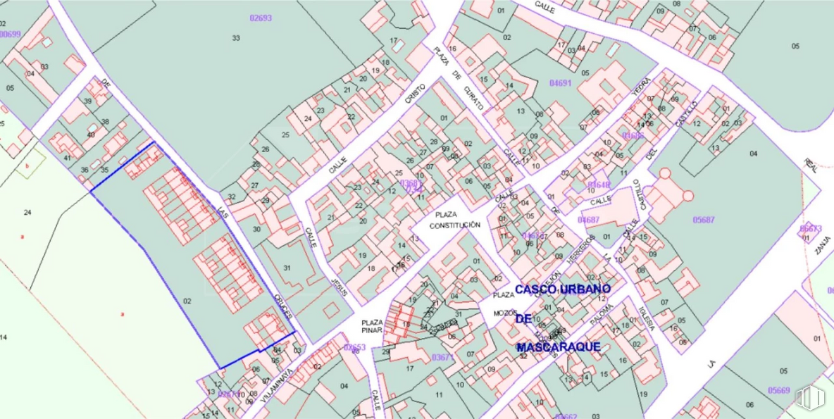 Land for sale at Casco urbano, Mascaraque, Toledo, 45430 with 2d barcode, property, ecoregion, map, infrastructure, land lot, urban design, line, parallel and atlas around