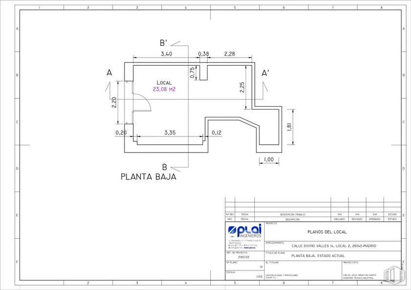 Local en alquiler en Calle Divino Vallés, 14, Arganzuela, Madrid, 28045 con rectángulo, pendiente, fuente, en paralelo, patrón, plan, número, diagrama, dibujo técnico y esquema alrededor