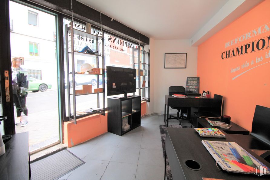 Retail for sale at Avenida Doctor Federico Rubio y Galí, 56, Tetuán, Madrid, 28039 with table top, cabinetry, table, property, interior design, building, automotive design, desk, chair and television around