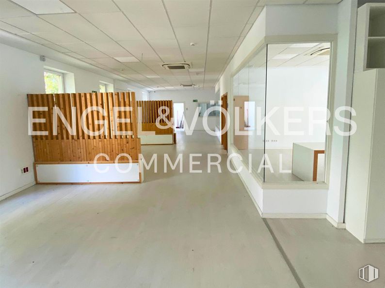 Oficina en alquiler en Calle Julián Camarillo, 38, San Blas - Canillejas, Madrid, 28037 con edificio, accesorio, interiorismo, suelos, suelo, hall, techo, madera, espacio y material compuesto alrededor