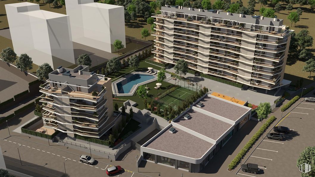 Local en venta en Residencial Noa, Calle Bulgaria, S/N, Tres Cantos, Madrid, 28760 con edificio, durante el día, infraestructura, ventana, diseño urbano, planta, barrio, bloque de pisos, espacio público y zona residencial alrededor