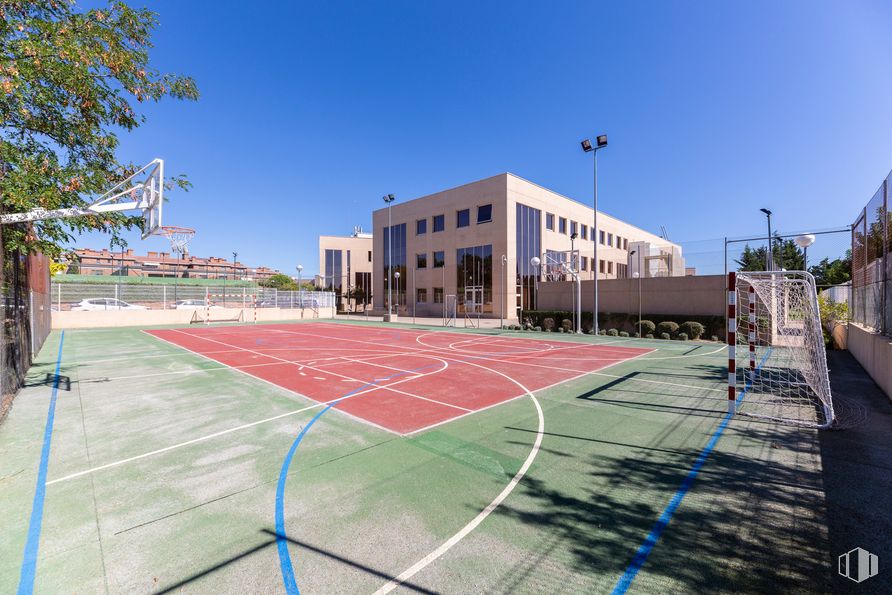 Oficina en alquiler en Edificio París, Calle Rozabella, 6, Las Rozas de Madrid, Madrid, 28230 con edificio, cielo, luz de la calle, diseño urbano, ocio, cancha de baloncesto, ciudad, árbol, deporte de equipo y planta alrededor