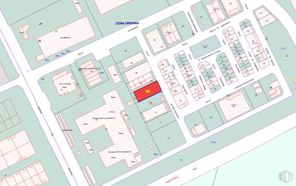 Suelo en venta en Calle Alonso Quijano, 10, Toledo, 45006 con propiedad, mapa, lote de terreno, fuente, línea, rectángulo, diseño urbano, en paralelo, patrón y plan alrededor