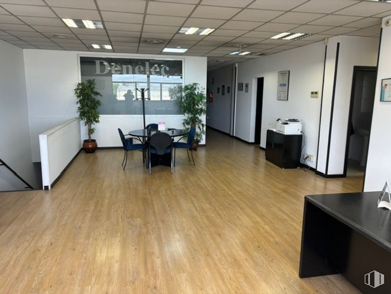 Industrial for rent at Calle Tranvía a las Canteras de Monte Viejo, Villa de Vallecas, Madrid, 28031 with houseplant, kitchen & dining room table, plant, table, wood, flooring, floor, hall, fixture and building around