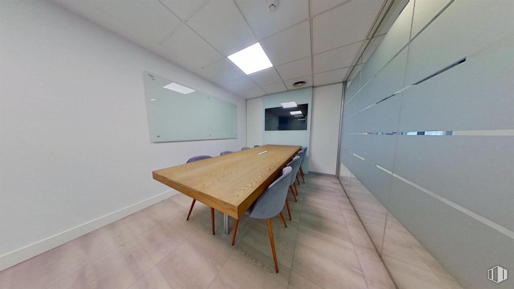 Office for rent at Paseo Castellana, Salamanca, Madrid, 28046 with chair, light fixture, desk, lighting, table, whiteboard, furniture, wood, interior design and hall around