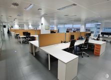 Office for sale at Arroyo de la Vega, Alcobendas, Madrid, 28108 with chair, desk, lighting, building, furniture, automotive design, office chair, table, interior design and flooring around