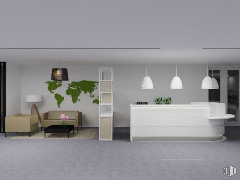 Oficina en alquiler en Paseo Castellana, 91, Tetuán, Madrid, 28046 con alumbrado, mesa, silla, ebanistería, mueble, planta, producto, diseño de interiores, pegatina de pared y rectángulo alrededor