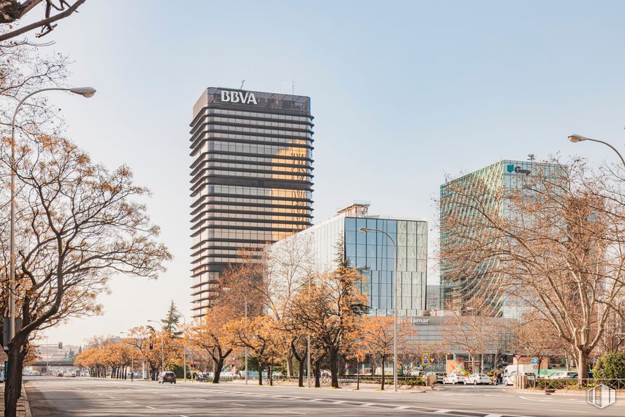 Oficina en alquiler en Edificio Castellana 81, Paseo Castellana, 81, Tetuán, Madrid, 28046 con edificio, cielo, rascacielos, árbol, mundo, bloque de pisos, condominio, vegetación, diseño urbano y ventana alrededor