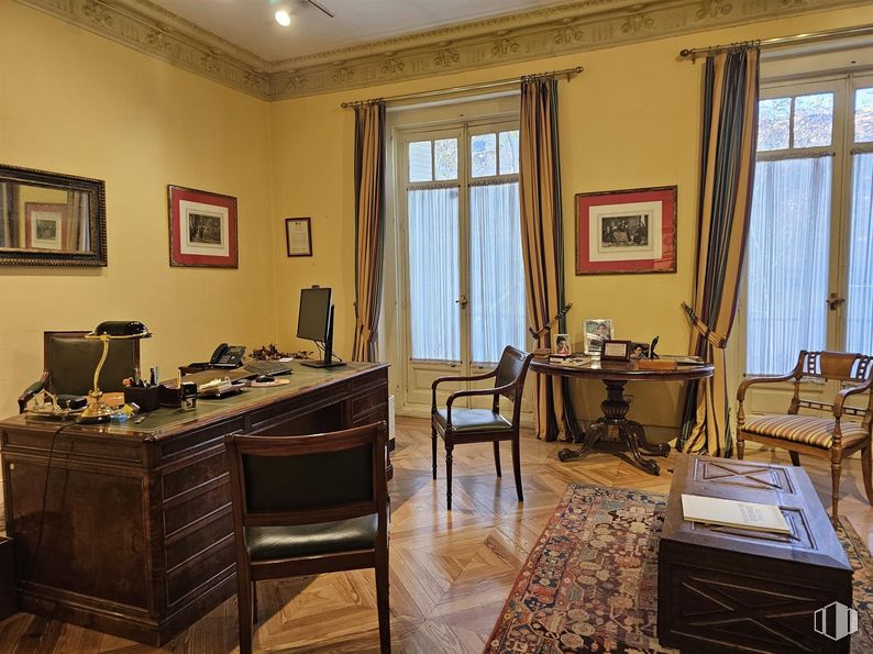 Office for rent at Calle Velázquez, 114, Salamanca, Madrid, 28006 with chair, desk, picture frame, table, furniture, interior design, flooring, wood, floor and lighting around