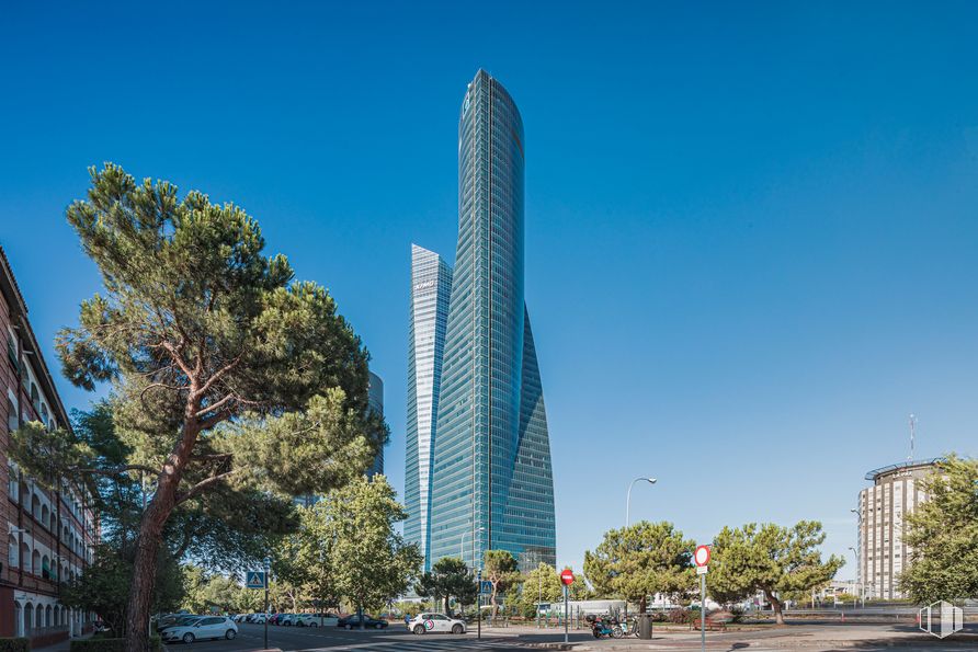 Office for rent at Torre Emperador, Paseo Castellana, 259 D , Fuencarral - El Pardo, Madrid, 28046 with building, sky, plant, skyscraper, tree, botany, tower block, condominium, urban design and vegetation around