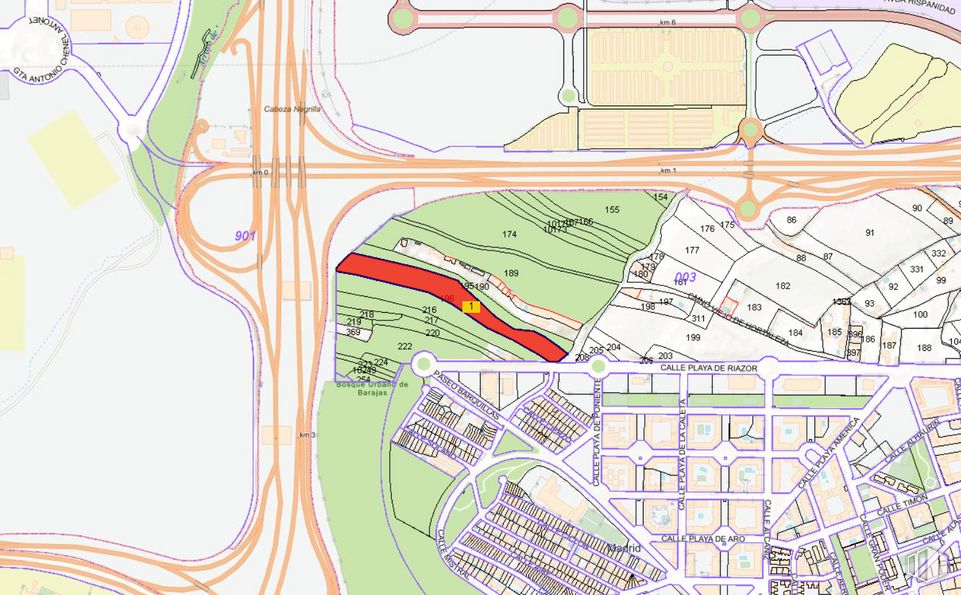 Suelo en venta en Calle Playa de Riazor, 25, Barajas, Madrid, 28042 con ecorregión, mapa, infraestructura, lote de terreno, diseño urbano, línea, en paralelo, fuente, plan y intersección alrededor