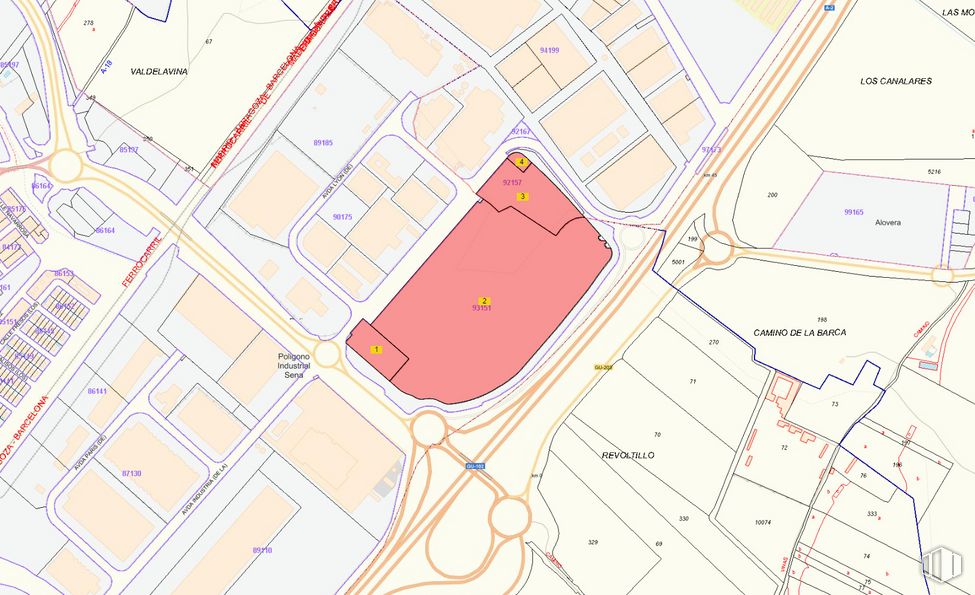 Suelo en alquiler en Zona logística, Azuqueca de Henares, Guadalajara, 19200 con ecorregión, mapa, lote de terreno, rectángulo, diseño urbano, fuente, línea, en paralelo, patrón y pendiente alrededor