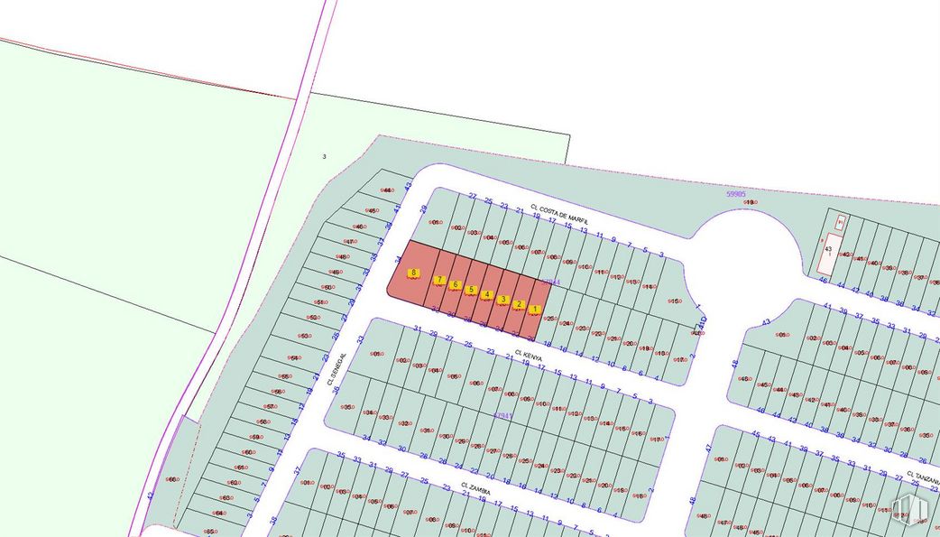 Land for sale at Calle Kenya, 20 - 34, Yuncos, Toledo, 45210 with luggage & bags, rectangle, slope, urban design, font, parallel, mesh, pattern, triangle and symmetry around