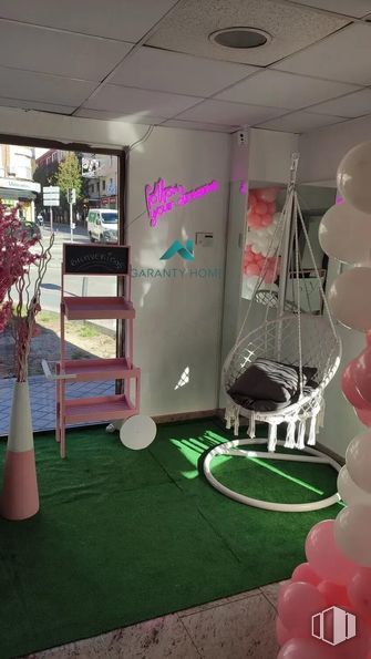 Retail for rent at Barrio Numancia, Puente de Vallecas, Madrid, 28038 with chair, plant, light, decoration, flooring, flowerpot, leisure, building, grass and magenta around