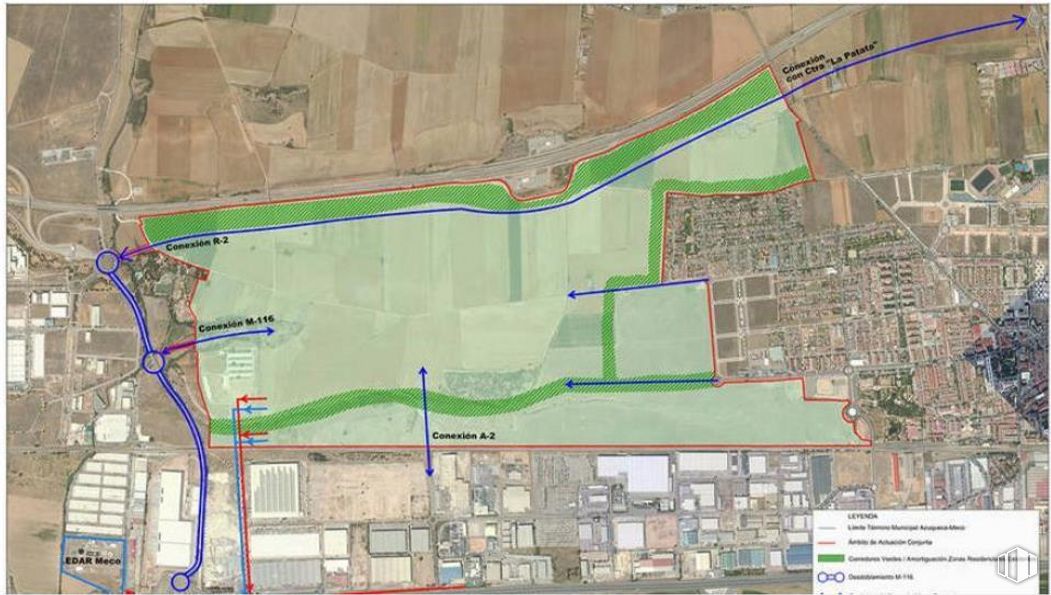 Suelo en venta en Alma Meco, Meco, Madrid, 28880 con ecorregión, mapa, lote de terreno, diseño urbano, pendiente, en paralelo, plan, fuente, captura de pantalla y carretera alrededor