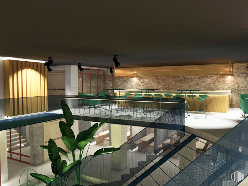 Retail for sale at Calle de Cea Bermúdez, Chamberí, Madrid, 28003 with houseplant, chair, building, plant, urban design, ceiling, glass, shade, handrail and mixed-use around