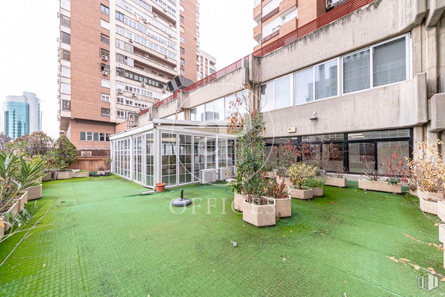 Oficina en venta en Calle Orense, Tetuán, Madrid, 28020 con edificio, ventana, planta, cielo, lote de terreno, hierba, diseño urbano, condominio, barrio y árbol alrededor